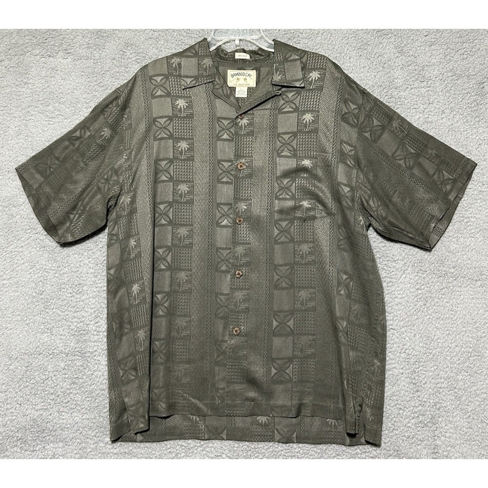 Bamboo Cay Mens Large Dark Sage 100% Silk  Short Sleeve‎ Size Large